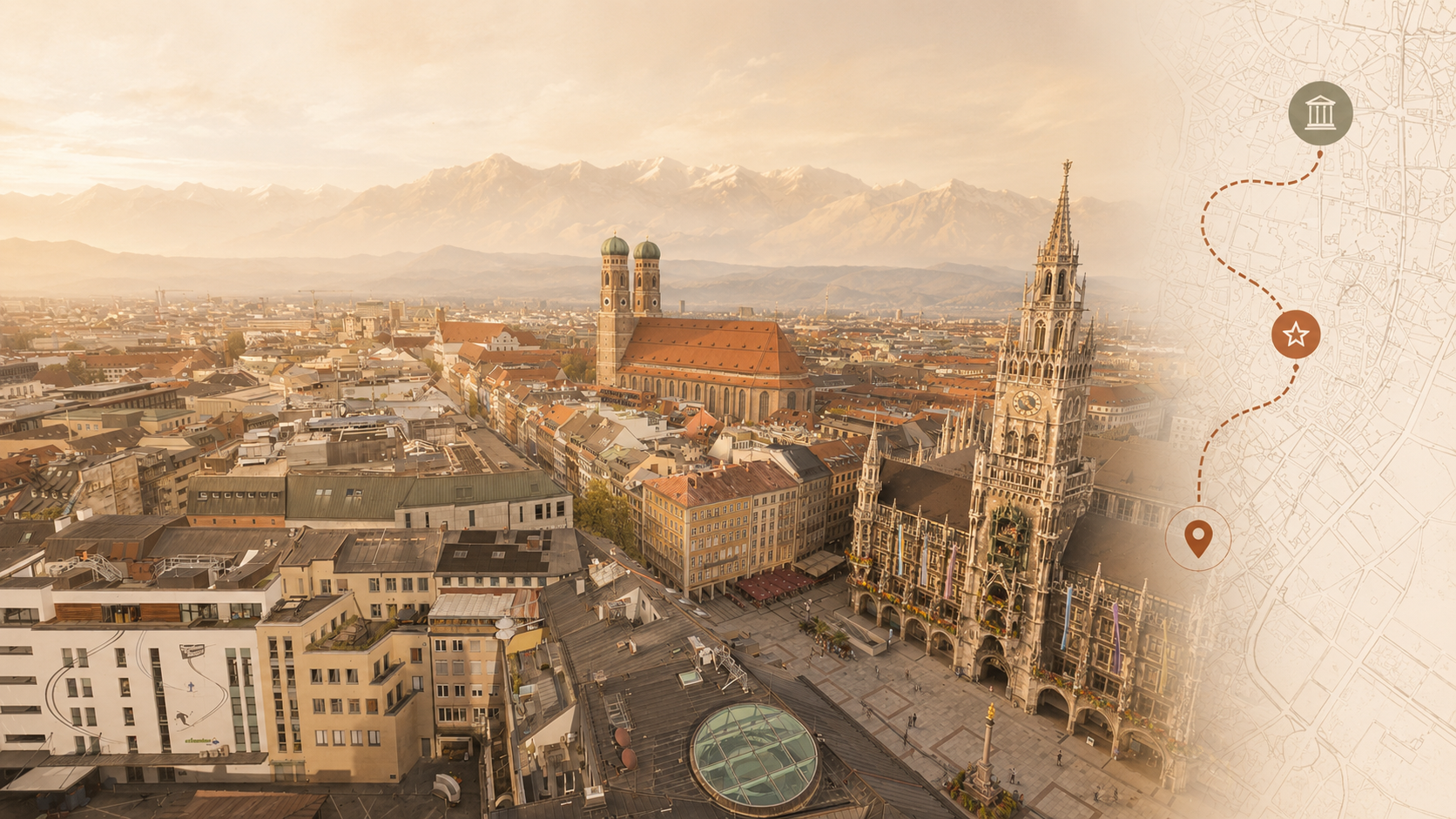 Blick über München mit Frauenkirche und Neuem Rathaus